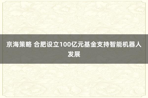 京海策略 合肥设立100亿元基金支持智能机器人发展